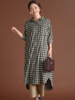 【socolla】チェックロングシャツワンピース/グリーン系その他