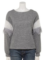 【ｄｏｌｌｕｐｏｏｐｓ】フリンジポイント異素材切替ボリュームスリーブプルオーバー/グレー