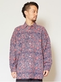 【チャイハネ】yul 木版プリントMEN'Sビッグシルエットシャツ/レッド