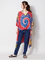 【チャイハネ】タイダイハイローヘムビッグシルエットワンピース/レッド