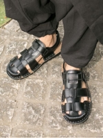 【チャイハネ】フェイクレザーMEN'Sサンダル/ブラック