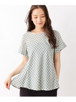 【リネンブレンド】ギンガムチェックブラウス/ライトグリーン(221)