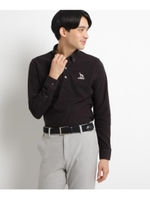 【吸湿発熱】手描きタッチジャガード柄長袖ポロシャツ/ブラック(919)