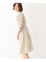 【洗える/Lサイズあり】ストライプシャツワンピース/ベージュ(352)