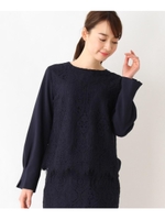 【洗える・42(LL)WEB限定サイズ】パターンレースタック使いプルオーバー/ネイビー(093)