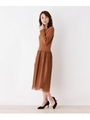 【洗える・42(LL)WEB限定サイズ】リブニット×チュールレースドッキングワンピース/タバコブラウン(054)