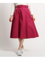 【洗える】【後ろウエストゴム】サイドベルトミディ丈スカート/ペルシアンレッド(074)