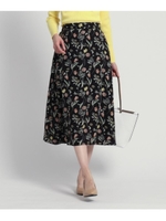 【洗える】オリエンタルフラワーロングスカート/ブラック(119)