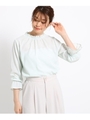 【洗える】シャーリングネックブラウス/ライトグリーン(321)