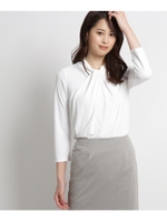 【洗える】ジャージ七分袖ブラウス/ホワイト(001)