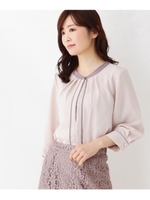 【大きいサイズあり・13号・15号】７色から選べる！配色ブラウス/ライトベージュ(451)