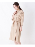 【大きいサイズあり・13号・15号】コットンシャツワンピース/ベージュ(052)