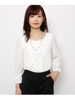 【入卒・大きいサイズあり・17号・19号】ジョーゼット丸首フリルブラウス/アイボリー(004)