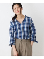 【防シワ】袖リボンスキッパーブラウス/ブルー(292)