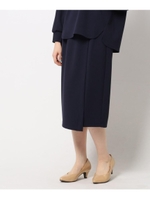 【毛玉になりにくい、洗濯機可、防シワ】カットジョーゼットフェイクラップタイトスカート/ネイビー(093)