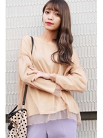 ◆チュール重ねシースルールーズカットソー/ベージュ(040)