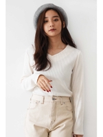 ◆三角テレコＶネックカットソー/ホワイト(030)