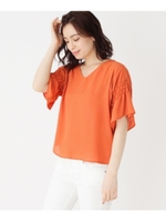 ◆袖シャーリングブラウス/オレンジ(067)