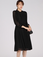 ≪手洗い可能≫ポリシフォンプリーツワンピース/ブラック