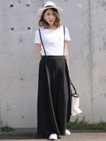 ふくれジャガードワイドサロペットパンツ/ブラック