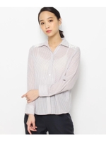 ふんわりストライプ 花チュールシャツ/ナチュラル(350)