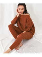 アラン編みデザインニットセットアップ/テラコッタ(085)