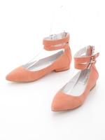 アンクルベルトフラットパンプス/コーラル/スエード