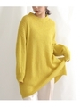 ウール混バルーンスリーブロングニットトップス/イエロー(024)