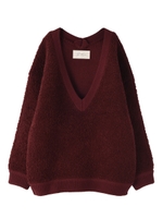 ウール混ループニット/ボルドー