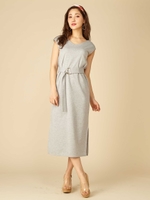 ウエストベルトカットロングワンピース/グレー