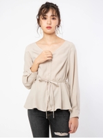 ウエストリボンフレアブラウス/ベージュ