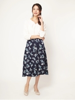 オリジナルぼかしフラワーセミフレアスカート/ネイビー