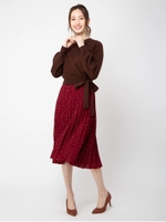 カーデセットドットスカートニットワンピース/ブラウン