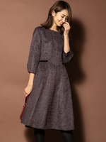 カットジャガード長袖ワンピース/ブラウン