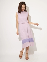 カラーブロッキング透かしニットワンピース/ラベンダー