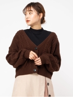 ケーブルニットカーディガン/ブラウン