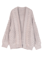 ケーブル編みゆったりカーディガン/ライトグレー