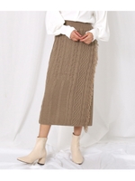 ケーブル編みラップタイトスカート/モカ(016)
