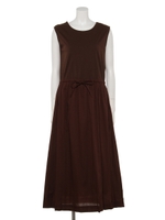 コットン１００％異素材ドッキングワンピース/ブラウン