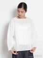 コットンローンワッシャー フラワーボーラーレースブラウス/ホワイト