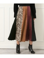 サイドヒョウ柄ベロアプリーツスカ/ワイン(026)