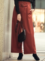 サスペンダー付きワイドパンツ/ブラウン