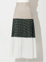 サッカーストライプドッキングプリーツスカート/アイボリー