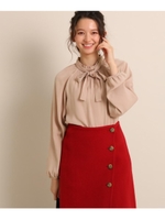 サテンピーチボウタイブラウス/ピンク(072)