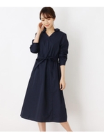 シャツ風ミモレワンピース/ネイビー(093)
