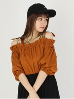 シルケット天竺スカーフオフショル/モカ