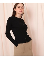 スカラップクルーネックカーディガン/ブラック(019)