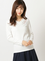 スカラネック刺繍カットソー/シロ