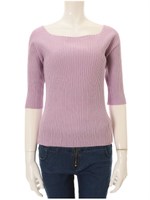 スクエアネック7分袖リブニット/ラベンダー