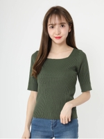 スクエアネックリブニット/カーキ